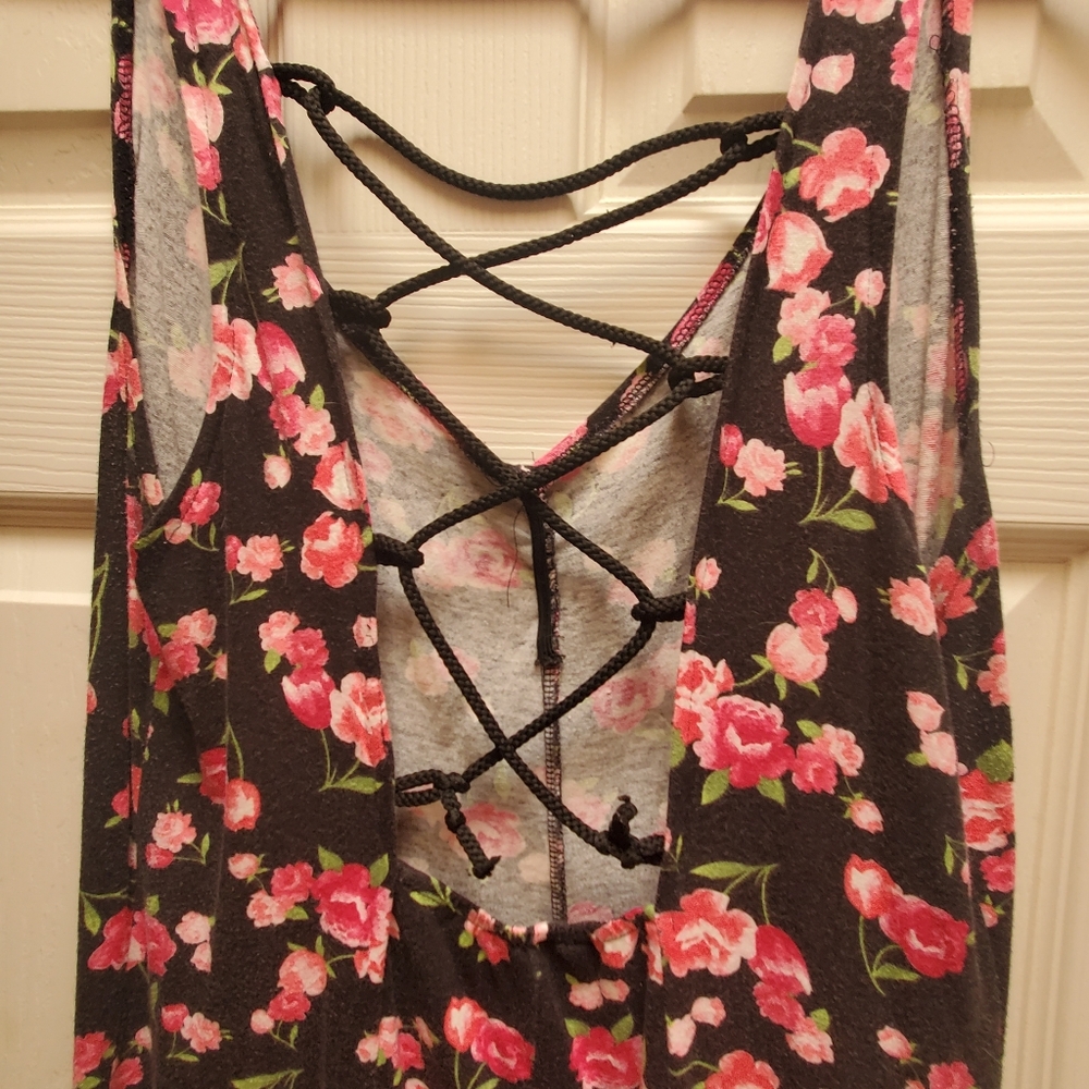 Floral Black and Pink Women's Dress XL - Picture 3 of 4